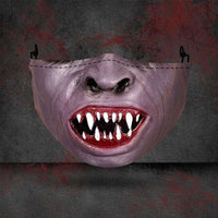 Halloween printed mask with scary red teeth design, cotton material, unisex face cover with ear loops for all seasons