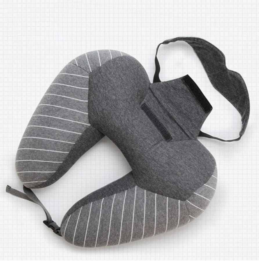 Gray U-shaped travel pillow foam particle cervical neck lumbar support pillow with detachable strap