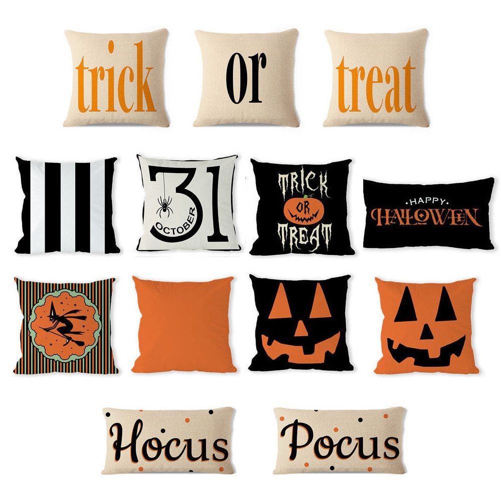 Halloween pillowcase spooky decorative cushion cover with pumpkin design