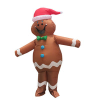 Inflatable gingerbread man costume Christmas eve Christmas decoration with Santa hat and green bow tie