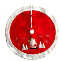 Red and white Christmas tree skirt with Santa and snowflake design Christmas decoration