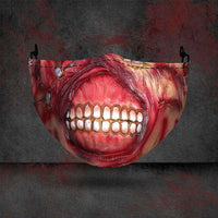 Halloween printed mask with scary red teeth design, cotton material, unisex face cover with ear loops for all seasons