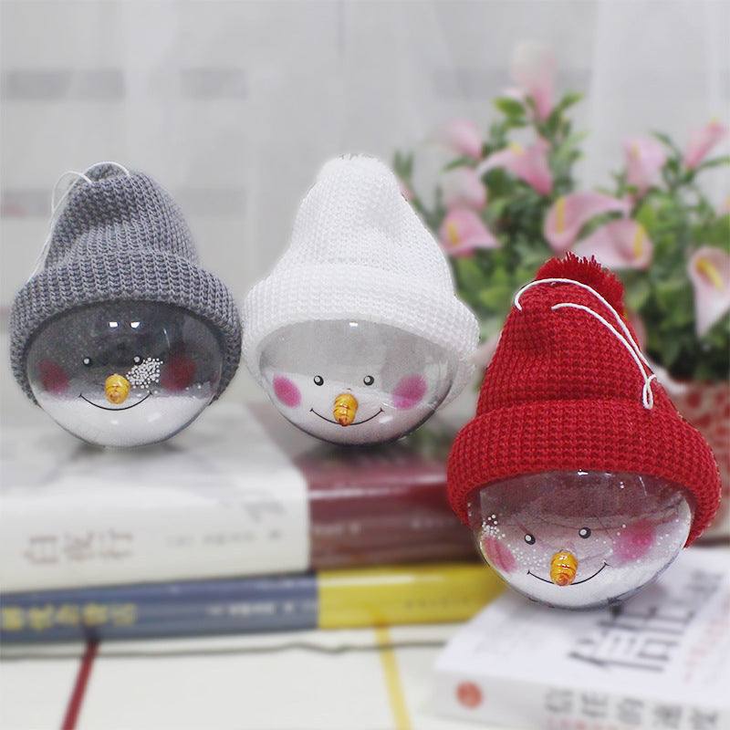 Creative Christmas decorations snowman plastic balls with knitted hats for children