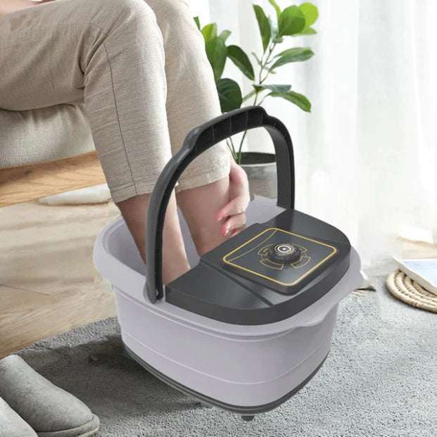 Fully automatic heating massage foot wash basin bucket with black cover and handle for foot bath and relaxation