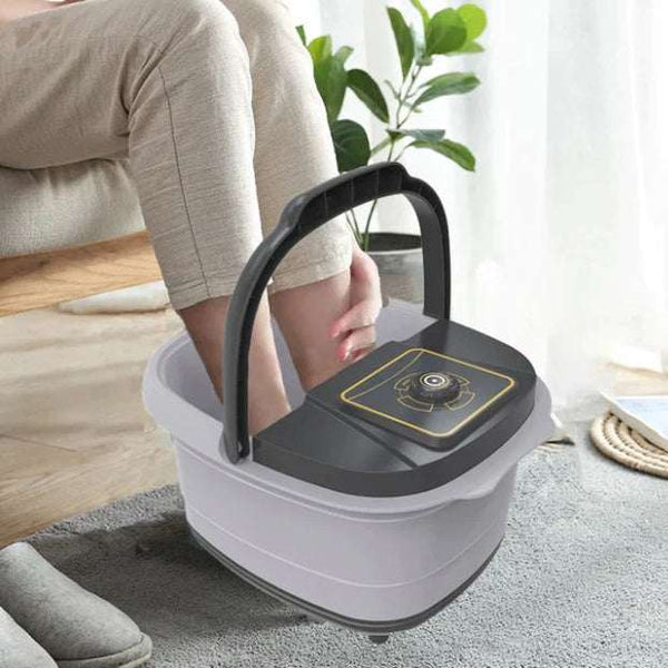 Fully automatic heating massage foot wash basin bucket with black cover and handle for foot bath and relaxation