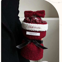 Christmas gift red and white single bow Christmas Eve fruit bouquet with black ribbon wrapping