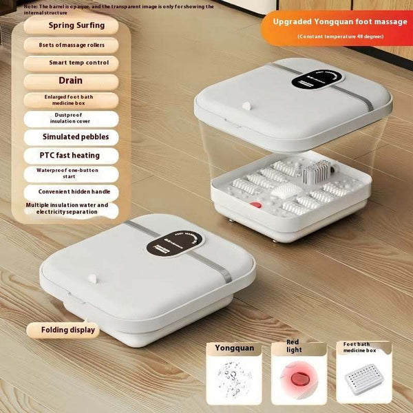 Constant temperature electric massage foot bath basin with folding design and automatic massage rollers