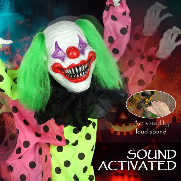 Stacked creepy clowns Halloween decoration with moving parts and sound effects