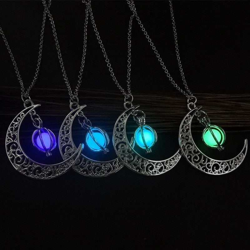 Fashion Moon Natural Glowing Stone Necklace Pendant