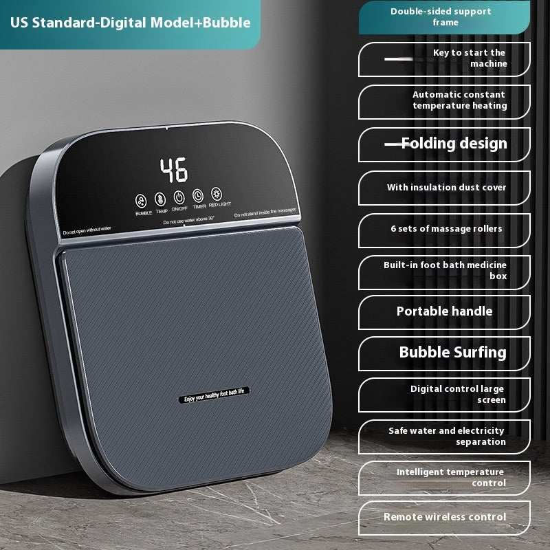 Digital folding feet-washing basin with bubble massage and remote control, portable and temperature-controlled foot bath barrel