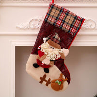Christmas decorations Santa Claus cloth Christmas stocking with plaid cuff hanging on wall