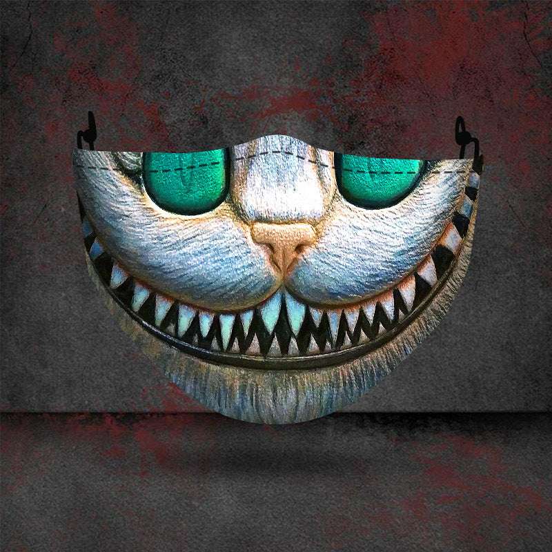 Halloween printed mask with scary red teeth design, cotton material, unisex face cover with ear loops for all seasons