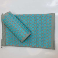 Gray cotton needle mat cushion with blue acupressure points and matching pillow set