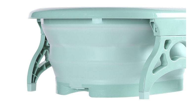 Foldable plastic footbath massage bucket with massage balls and space-saving design in green