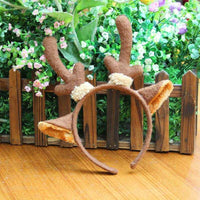 Christmas head buckle with brown flannel antlers and ears festive headband accessory