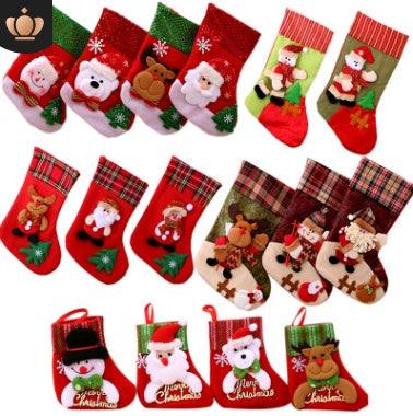 Set of Christmas Decorations Santa Claus and festive character socks gift bags in various styles and sizes