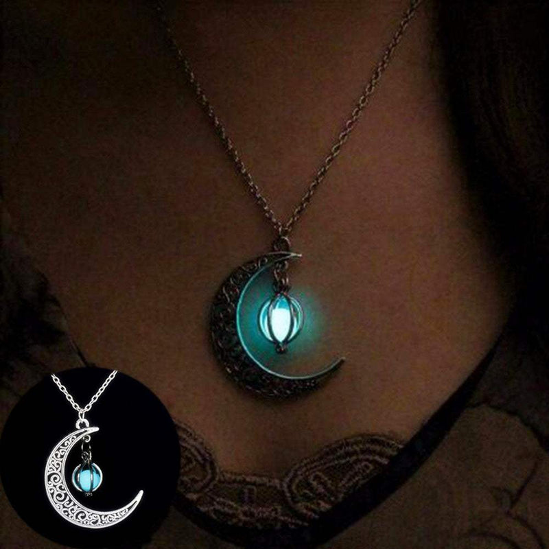 Fashion Moon Natural Glowing Stone Necklace Pendant
