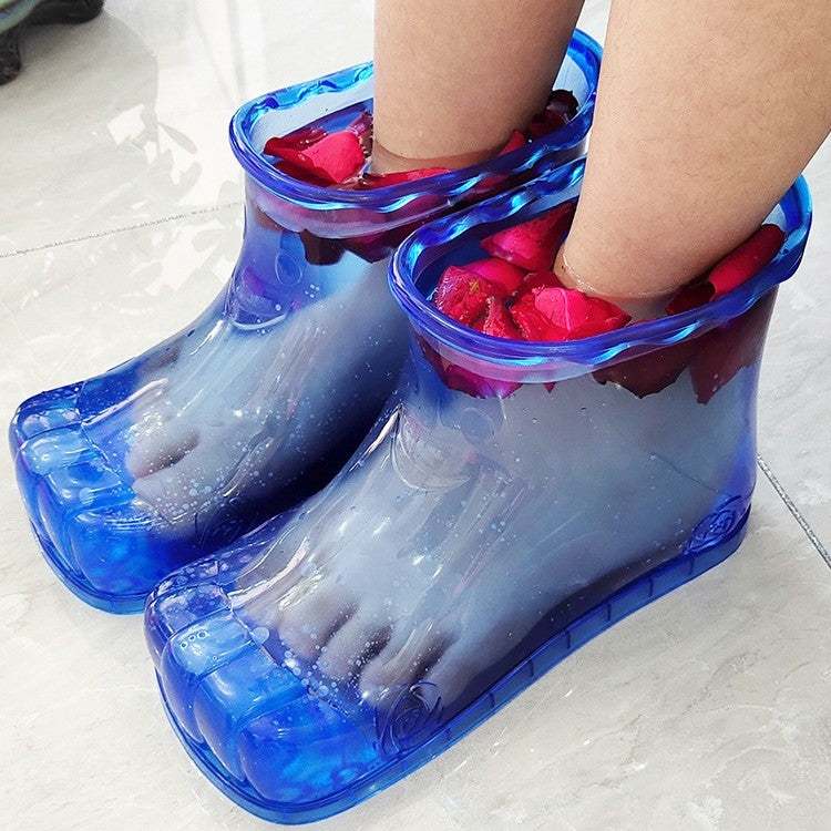 Household massage foot basin soaking shoes with water and rose petals