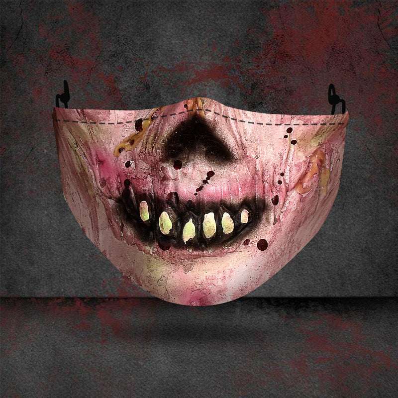 Halloween printed mask with scary red teeth design, cotton material, unisex face cover with ear loops for all seasons