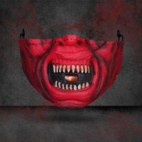 Halloween printed mask with scary red teeth design, cotton material, unisex face cover with ear loops for all seasons