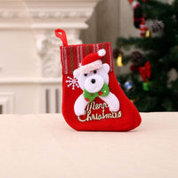 Red Christmas sock decoration with teddy bear and Merry Christmas text hanging loop
