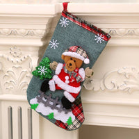 Christmas decoration fabric Christmas stocking with teddy bear and Christmas tree pendant hanging on mantel