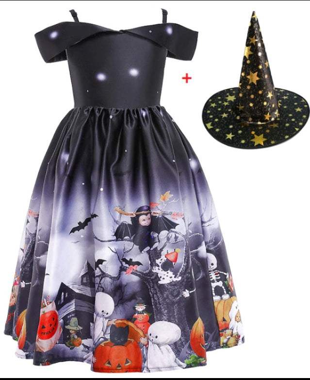 Halloween Princess Dress Halloween printed mesh costume for girls