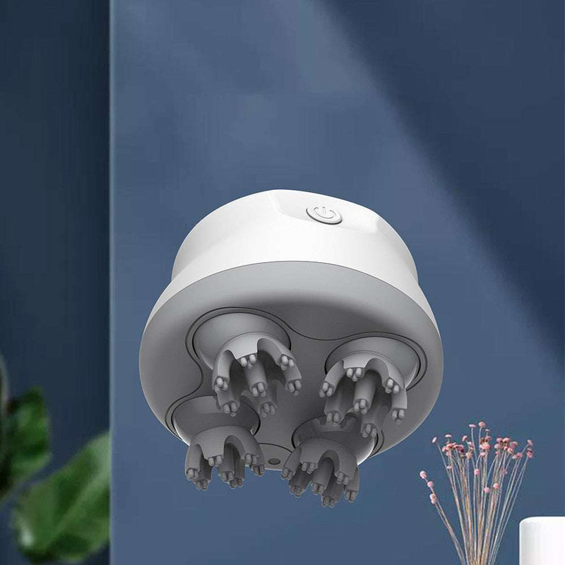 White electric head massager with kneading silicone nodes for scalp massage