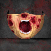 Halloween printed mask with scary red teeth design, cotton material, unisex face cover with ear loops for all seasons