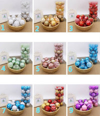 Set of colorful 6cm Christmas balls for tree decoration in various painted designs and colors