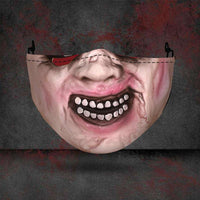 Halloween printed mask with scary red teeth design, cotton material, unisex face cover with ear loops for all seasons