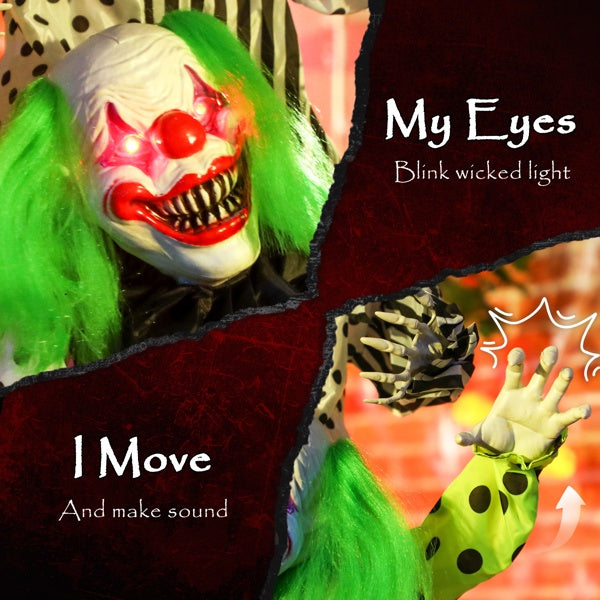 Stacked creepy clowns Halloween decoration with moving parts and sound effects