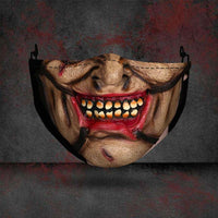 Halloween printed mask with scary red teeth design, cotton material, unisex face cover with ear loops for all seasons