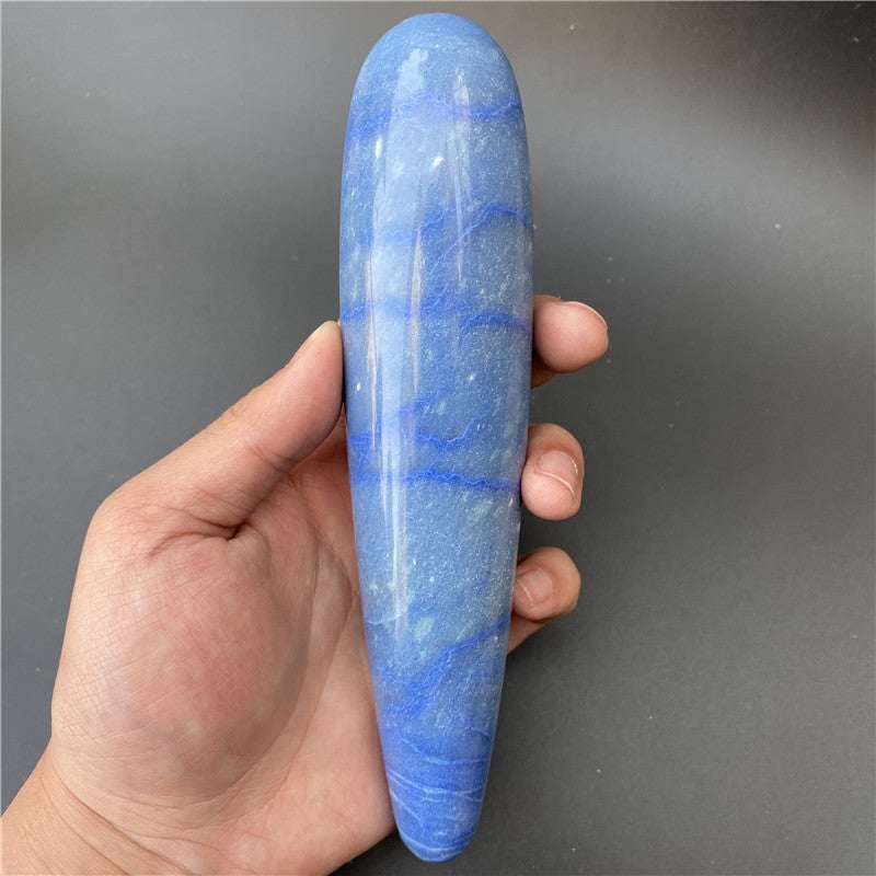 Natural stone blue carved massage stick polished for healing and relaxation