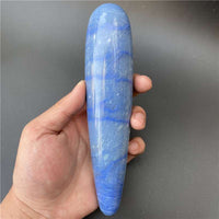 Natural stone blue carved massage stick polished for healing and relaxation