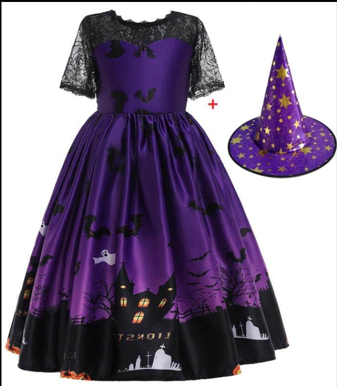 Halloween Princess Dress Halloween printed mesh costume for girls