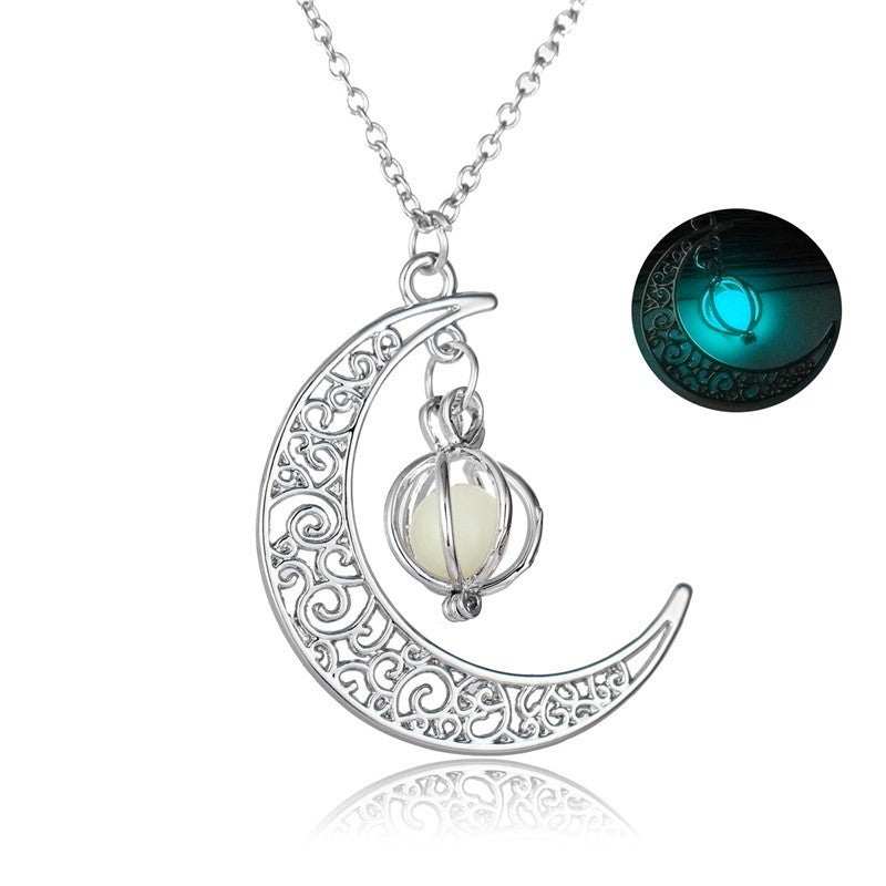 Fashion Moon Natural Glowing Stone Necklace Pendant