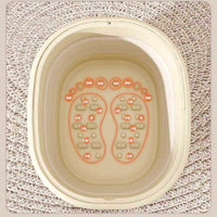 Portable cream white plastic foot bath tub with massage points and insulation cover in Nordic style