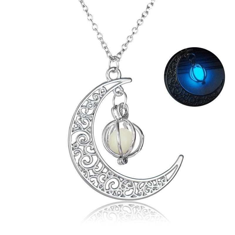 Fashion Moon Natural Glowing Stone Necklace Pendant