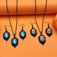 Vintage Halloween jewelry set with Tree of Life and Witch necklace