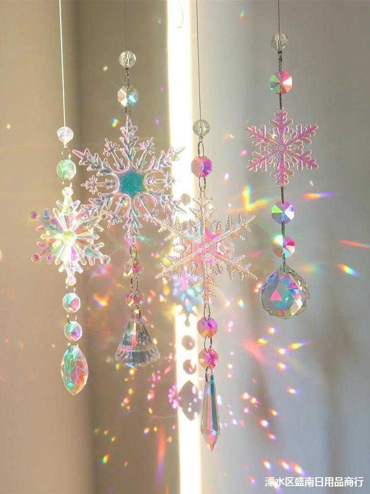 AB color snowflake dreamcatcher Christmas tree decoration with hanging crystals and beads