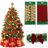 Red and gold Christmas tree ornaments bows for holiday decoration