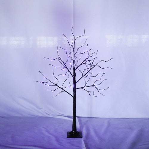 Lighted black Halloween spooky tree with glowing purple LED lights and adjustable branches