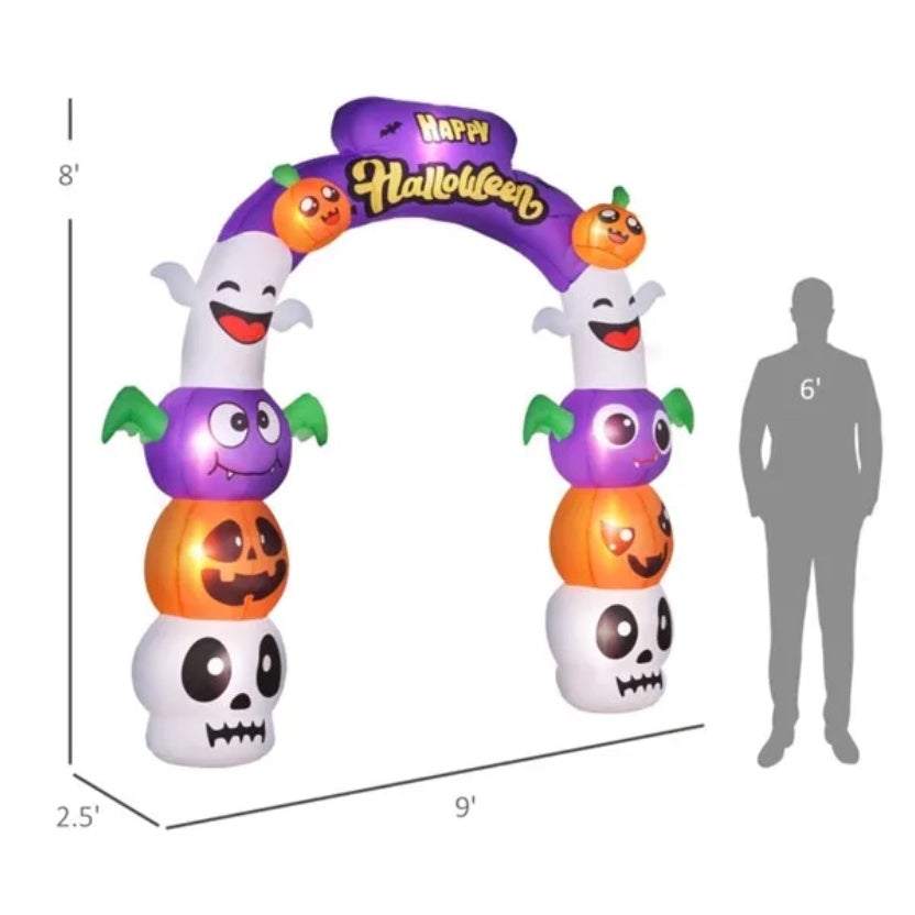 Inflatable Halloween Archway with LED lights in yard