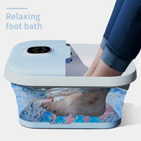 Electric collapsible foot spa with heated bubble massage and 16 rollers for home use with remote control