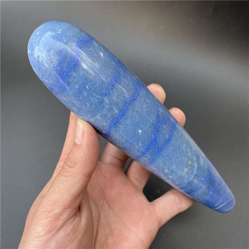 Polished blue natural stone massage stick hand-held abstract geometry shape