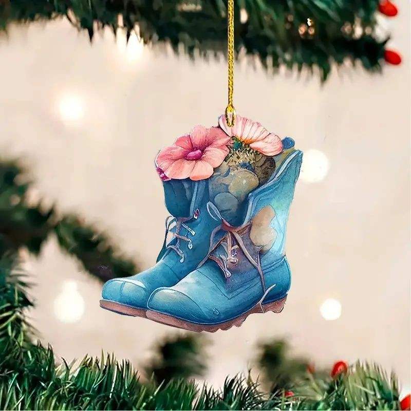 Acrylic flat Christmas Tree Decoration hanging on tree