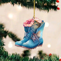 Acrylic flat Christmas Tree Decoration hanging on tree