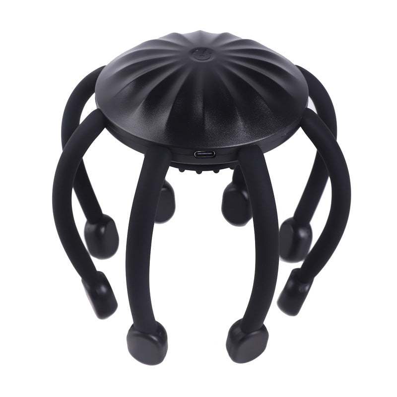 Black USB-powered head massager with eight claws and vibrating scalp massage function