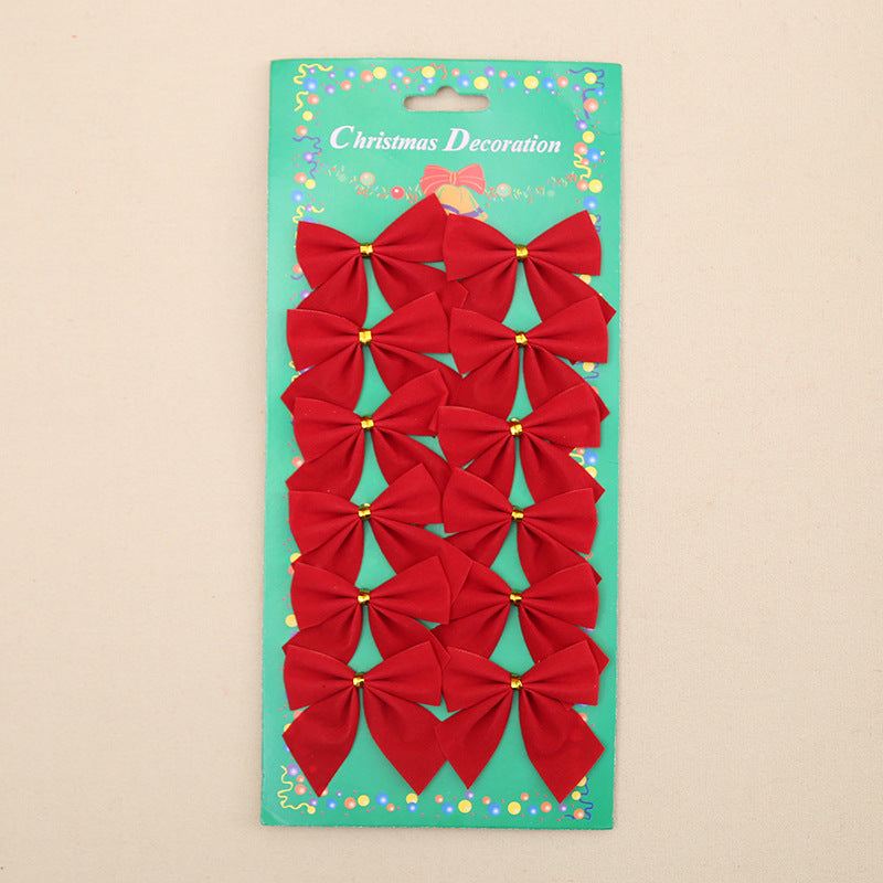 Red bow Christmas Tree Ornaments decoration pack on green card
